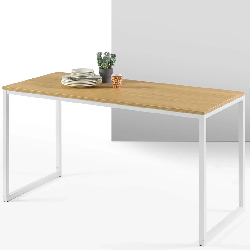 Zinus Jennifer Office Table 140 x 61 x 74 cm (55 x 24 x 29 in) - Metal & Wood Simple Desk - Work Table for Home Office - Easy Setup - Natural Brown & White