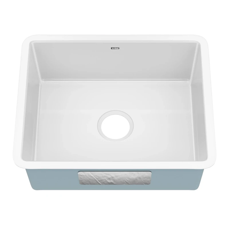 Kraus KE1US21GWH Pintura 21-inch Undermount Porcelain Enameled Steel Single Bowl Kitchen Sink, White Square