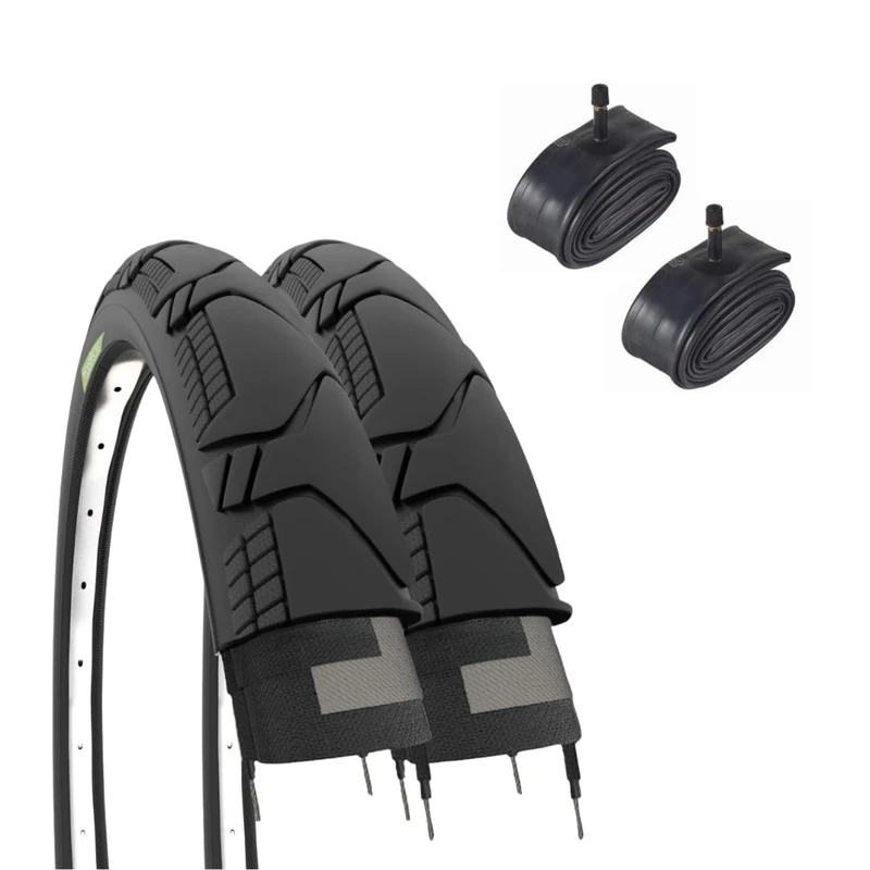 2 Tyres 700 x 45C (29 x 1.75) + American Valve Inner Tubes Semi Slick Gravel Adult Trekking MTB Hybrid