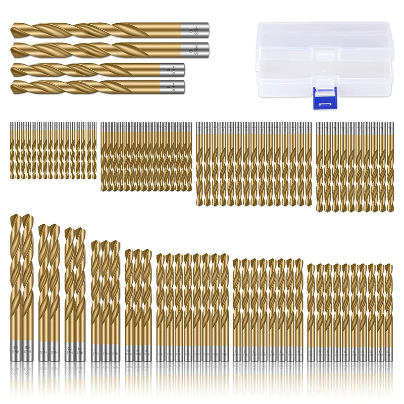 CYLBAQ 99pcs Drill Bit Sets, 1.5-10mm Titanium Coated HSS Drill Bits for Drilling Wood, Plastic, Aluminum, Copper and Thin Iron, High Speed Steel 4241 Wood Drill Bits