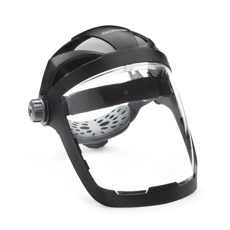 Jackson Safety 14220 Quad 500 Premium Multi-Purpose Face shield/Face Guard; Ratcheting Headgear, Clear Tint, Anti-Fog Coating, visor face protection, Black