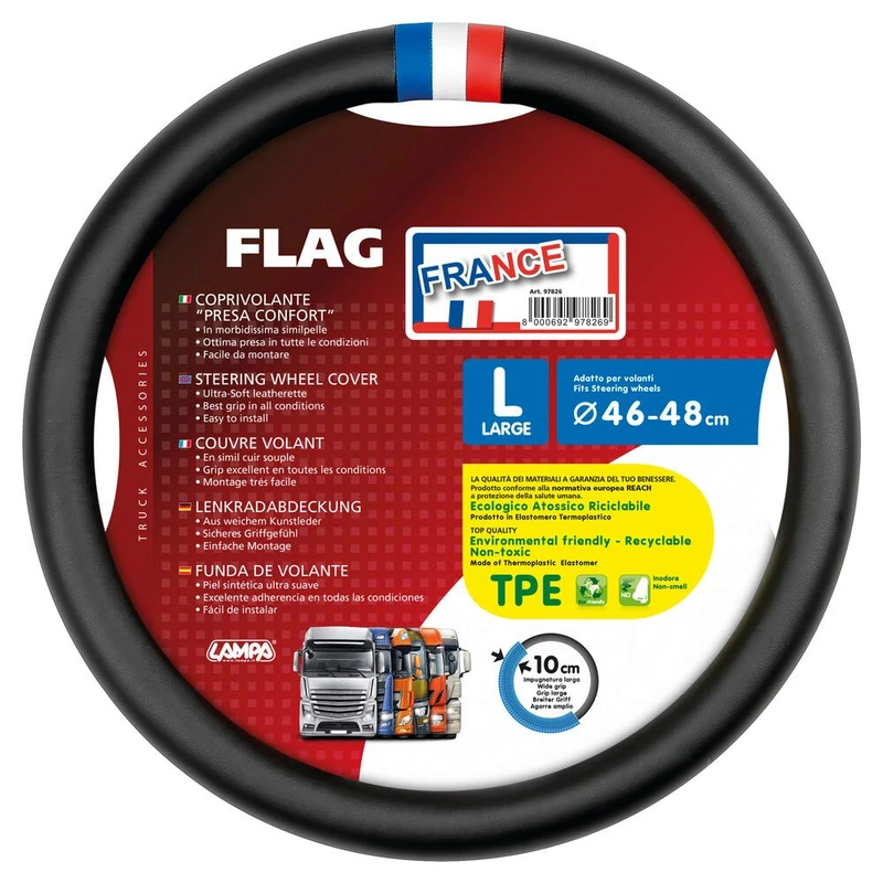 Lampa 97826 Flag France Steering Wheel Cover Imitation Leather - L - Diameter 46/48 cm