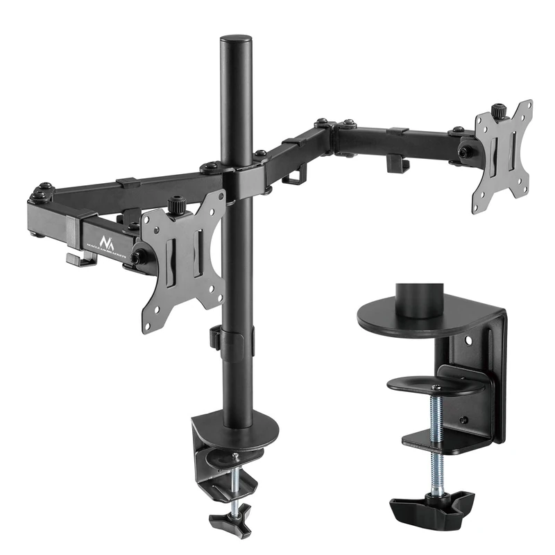 Maclean MC-884 2-Arms Monitor Bracket Table Handle 17-32 "inch Swivel Tiltable Height Adjustable VESA 75x75 100x100 up to 2x8kg (2 arms)