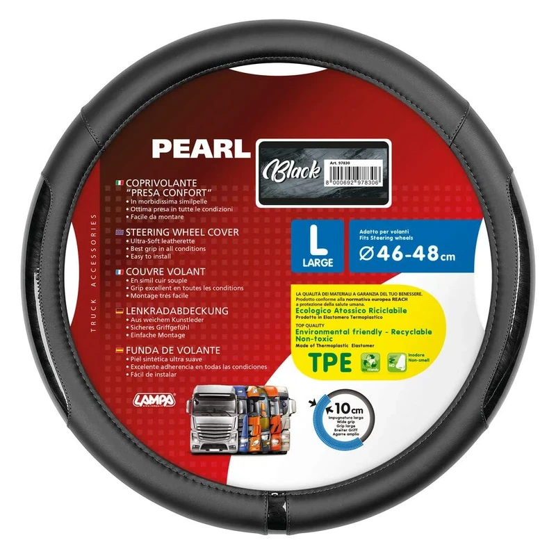 Lampa 97830 Pearl Black Faux Leather Steering Wheel Cover - L - Diameter 46/48 cm