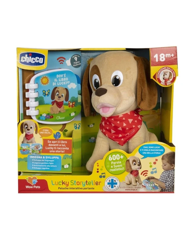 Chicco Lucky The Little Puppy, Interactive Talking Plush Dog, Educational Game, Puppet with Realistic Words and Sounds – Toys for Children 18+ Months