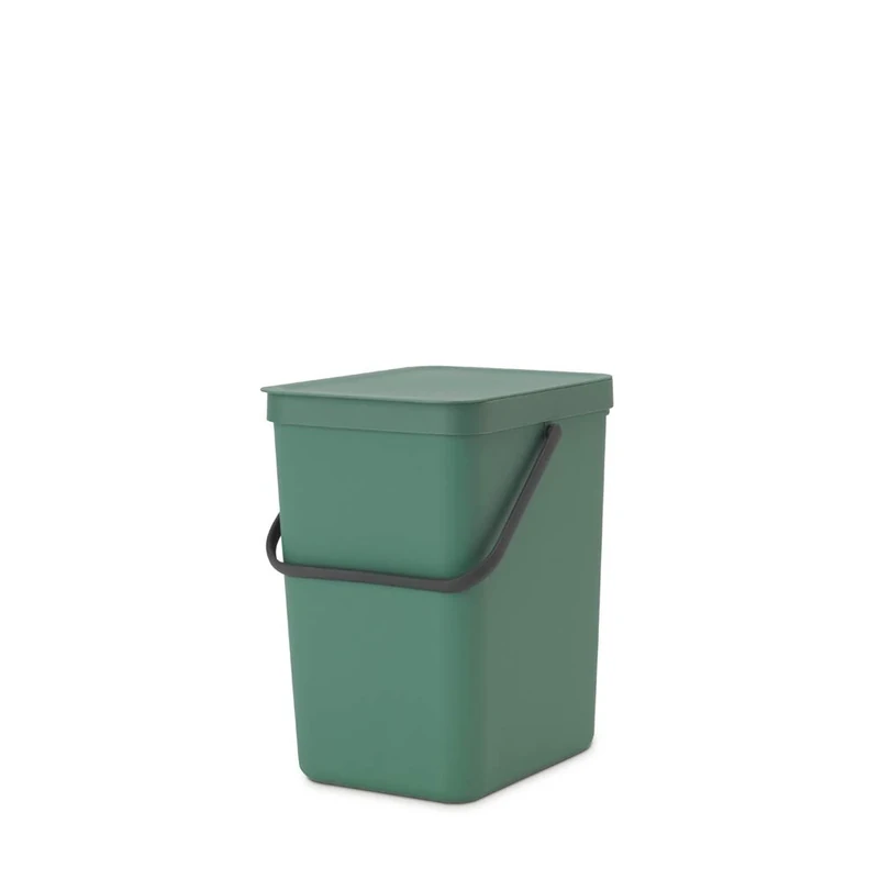 Brabantia Sort & Go Waste Bin 25L (Fir Green), Space-Efficient Plastic Recycle Container with Handle, Removable and Stay-Open Lid, Easy to Clean Kitchen Bin without Nooks and Rims
