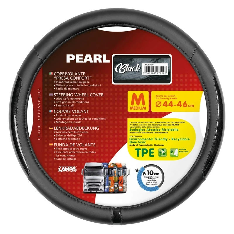 Lampa 97829 Pearl Black Faux Leather Steering Wheel Cover - M - Diameter 44/46 cm