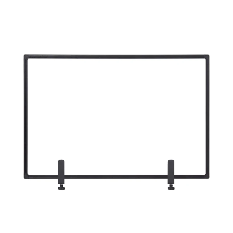 Bi-Office Protector Desktop Glass Board with Clamps, Black Aluminium Frame, 1040x700