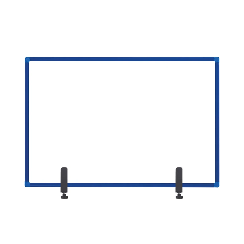 Bi-Office Protector Desktop Glass Board with Clamps, Blue Aluminium Frame, 1040x700