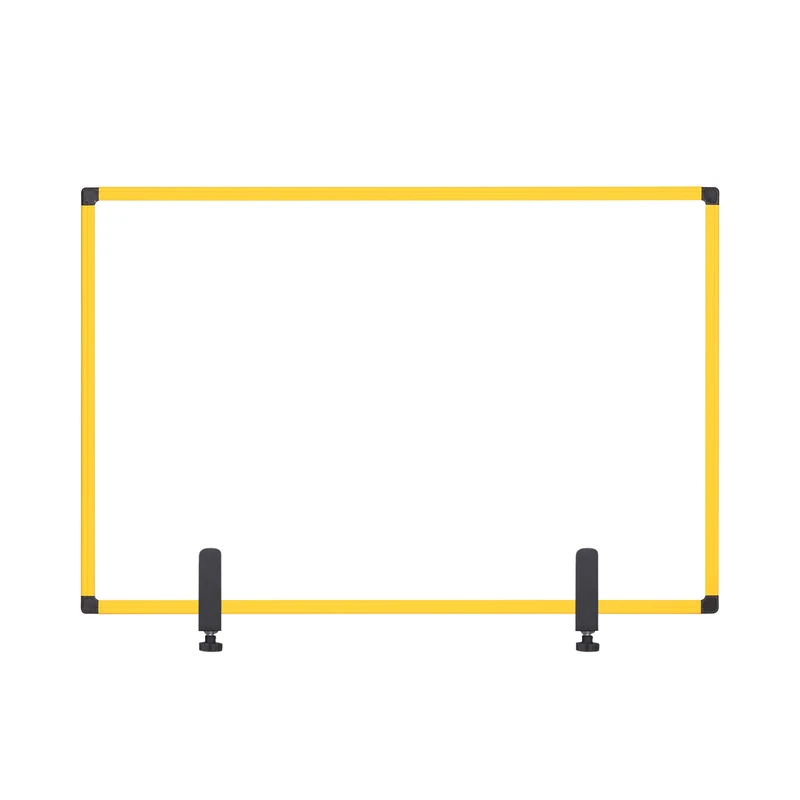 Bi-Office Protector Desktop Glass Board with Clamps, Yellow Aluminium Frame, 90 x 60 cm