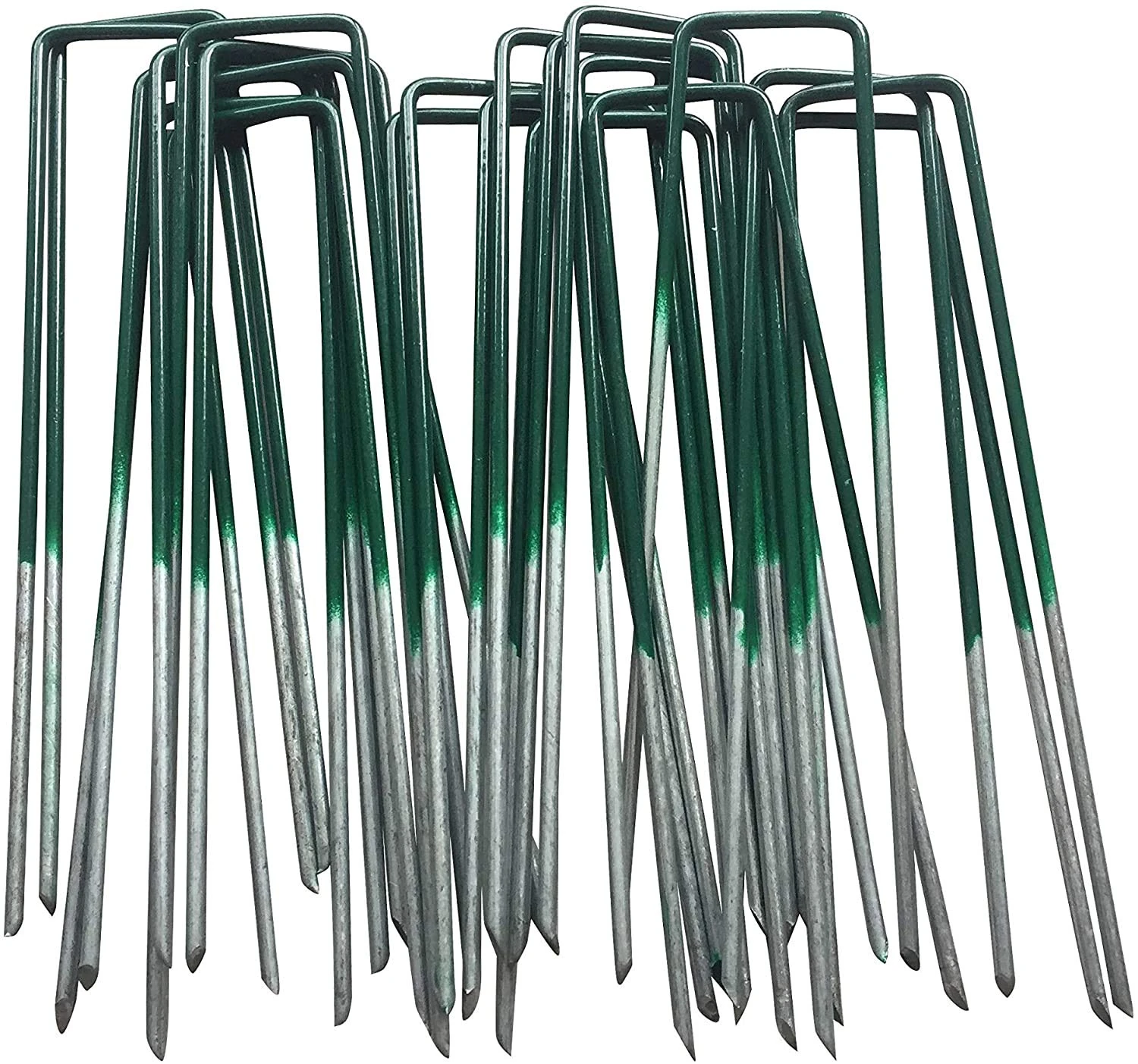 G&B Garden Half Green Artificial Grass Pegs to pin, astro turf, fake grass, weed membrane, garden netting - 6” x 2.9mm Flat Headed Galvanised Securing Pegs (40)