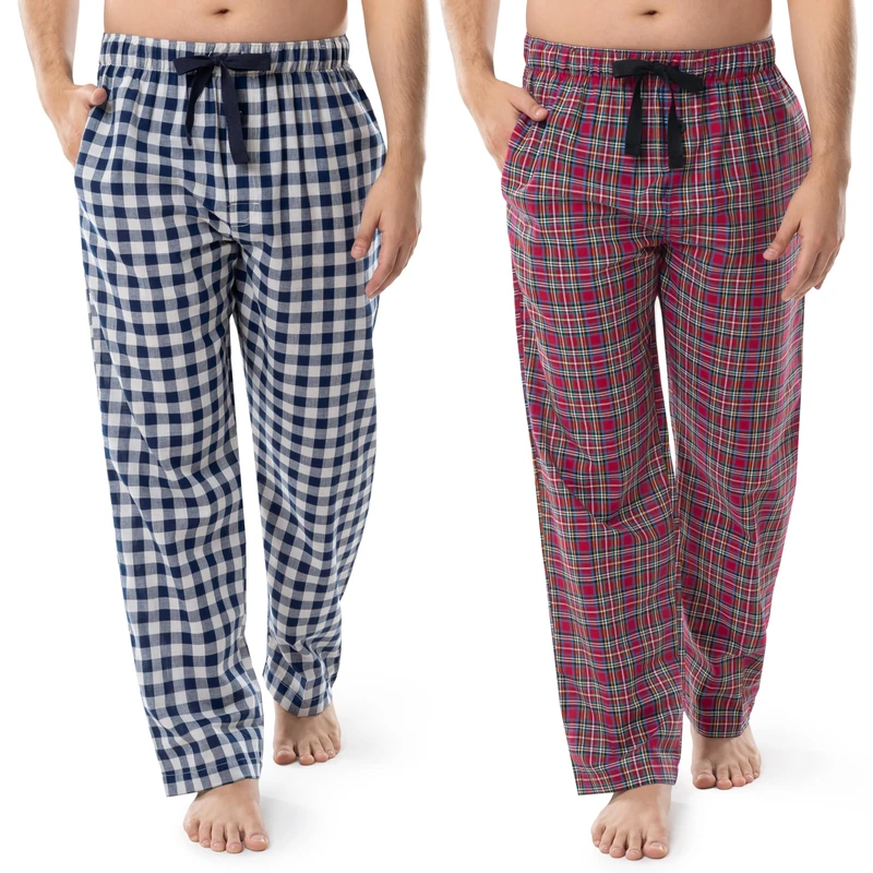 Fruit of the Loom Men's Woven Sleep Pajama Pant, Blue Plaid/Red Plaid, X-Large - Image 1