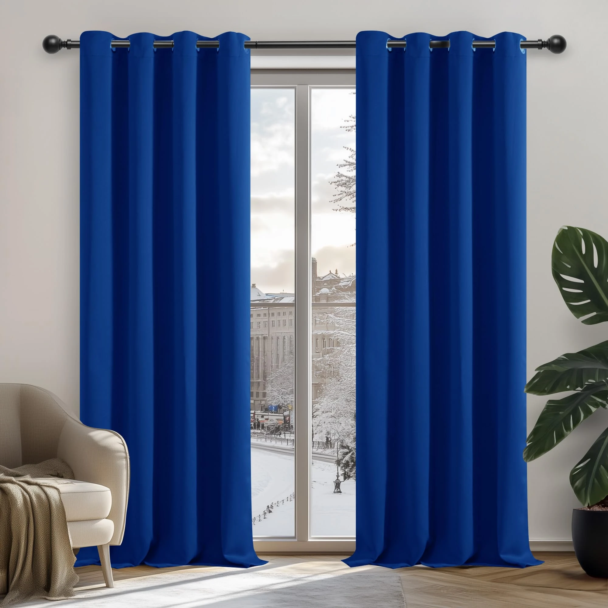Deconovo Thermal Blackout Curtains Insulated Eyelet Curtains for Living Room Royal Blue W42 x L63 Inch One Pair