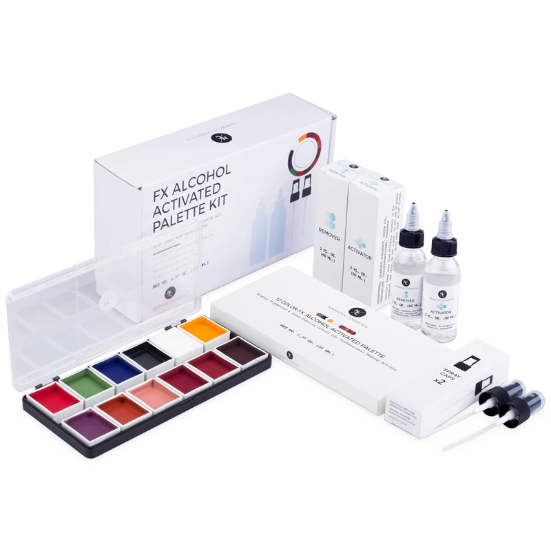 Narrative Cosmetics 12 Color FX Alcohol Activated Makeup Palette - Includes Alcohol Activator and Moisturizing Remover - Waterproof SFX Makeup - Image 1