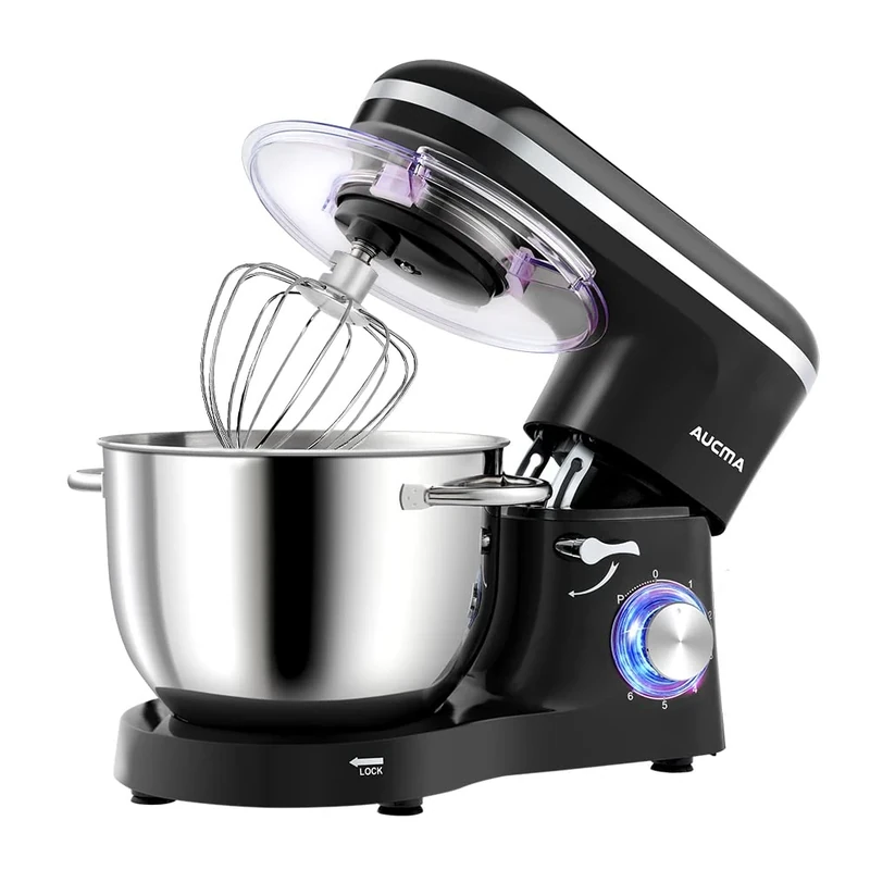 Aucma Stand Mixer, 6.2L Food Mixers for Baking, Electric Kitchen Mixers with Bowl, Dough Hook, Wire Whip & Beater (6.2L, Black)