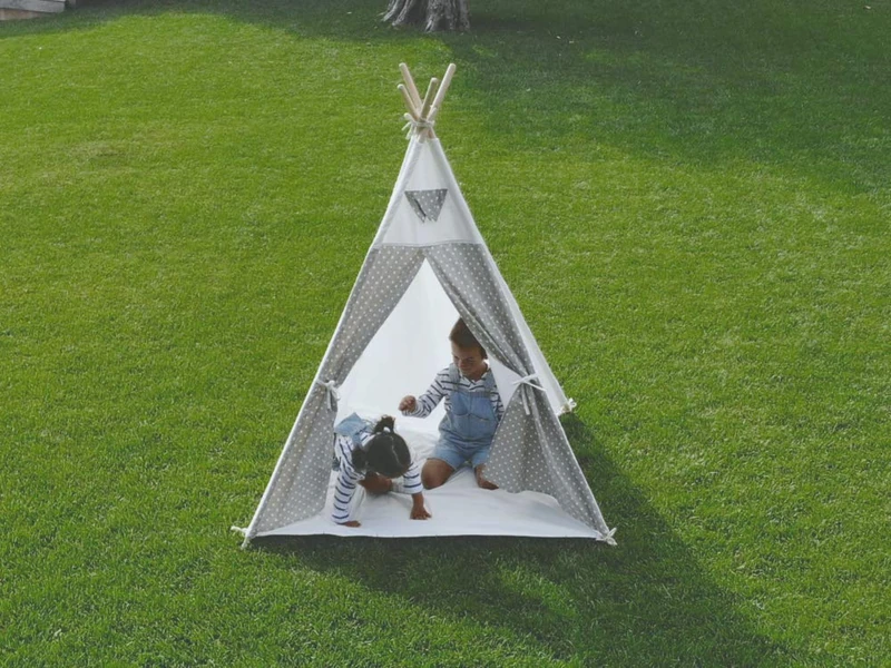 Little Garden Adventures 0652733643339 Teepee Tent for Children, 100% Cotton. Indoor & Outdoor Product, White/Dark Grey Heather, 1 Unidad (Paquete de 1)