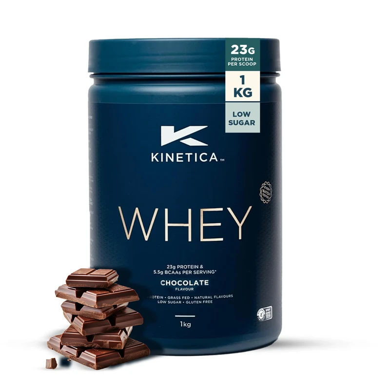 Kinetica Sports Whey Protein Powder - Chocolate, 1 Kg, 33 Servings | 23g Protein, 5.5g BCAA Amino Acid & 4.32g Glutamine | Recovery Shake for Optimum Nutrition | WADA & Informed Sport Approved