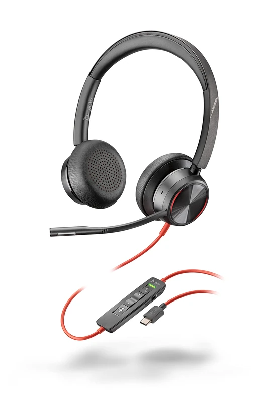 Poly Stereo Headset 'Blackwire 8225' with USB-C Connection, Active Noise Cancelling and Flexible Microphone Arm, Black