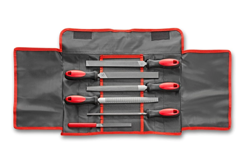 F. DICK 13085000 6-Piece File Set Multi-Purpose Mini Multi-Purpose File Suitable for Wood, Steel, Iron, Non-Ferrous Metal, Mill Saw File, Rasp File, Semi-Circular + Round) in Roll-Up Bag