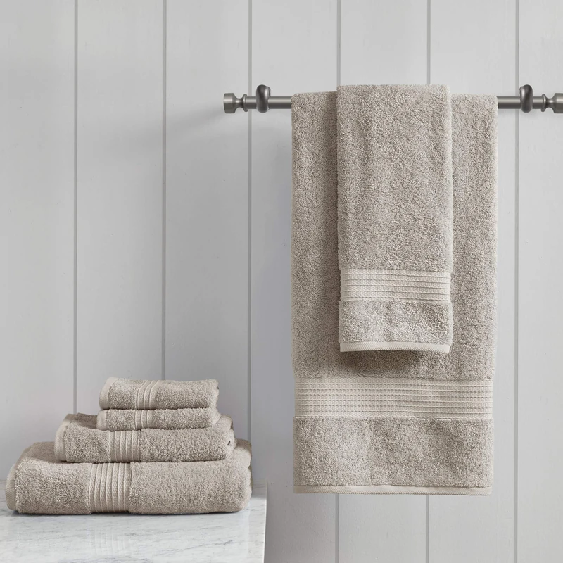 Madison Park Organic 100% Cotton Bathroom Towel Set Hotel & Spa Quality Highly Absorbent, Quick Dry, Include for Shower, Handwash & Face Washcloth, Multi-Sizes, Tan 6 Piece