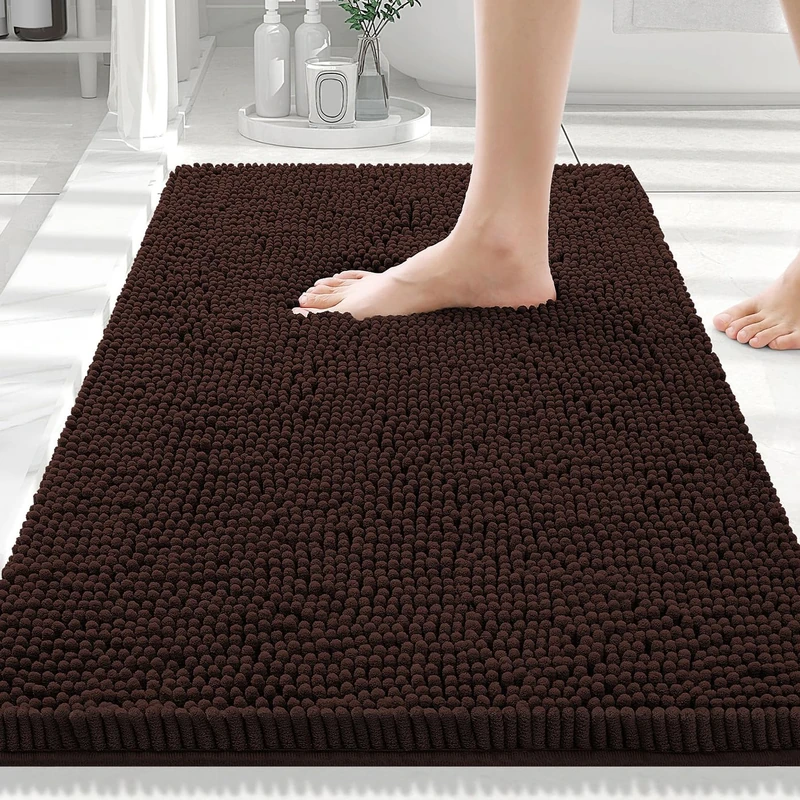 smiry Luxury Chenille Bath Mat, Extra Soft and Absorbent, Shaggy Bathroom Rug, Machine Washable, Non-Slip Plush Carpet Runner for Bathtub, Shower and Bath (50.8 x 81.3 cm, Brown)