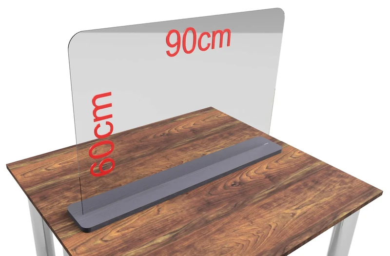 FLEXISTYLE Made of plexiglass with 5 mm, virus protection, cough protection, sneezing protection, counter top, table top, (60-100 x 60 cm) (90 x 60 cm), transparent and grey, szyb9