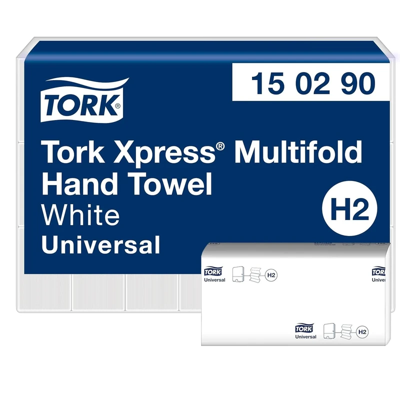 Tork Xpress 150290 Cost-Effective Multifold Hand Towels White H2, Universal Quality, 2-Ply, 100% Recycled Fibres, 21 × 226 Towels