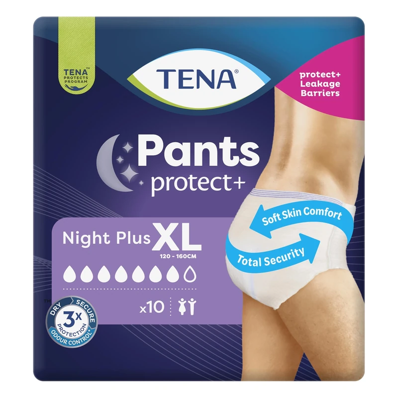 TENA Pants Night Plus XL - Extra Large - Overnight Comfort and Ultimate Protection (1 Pack of 10)