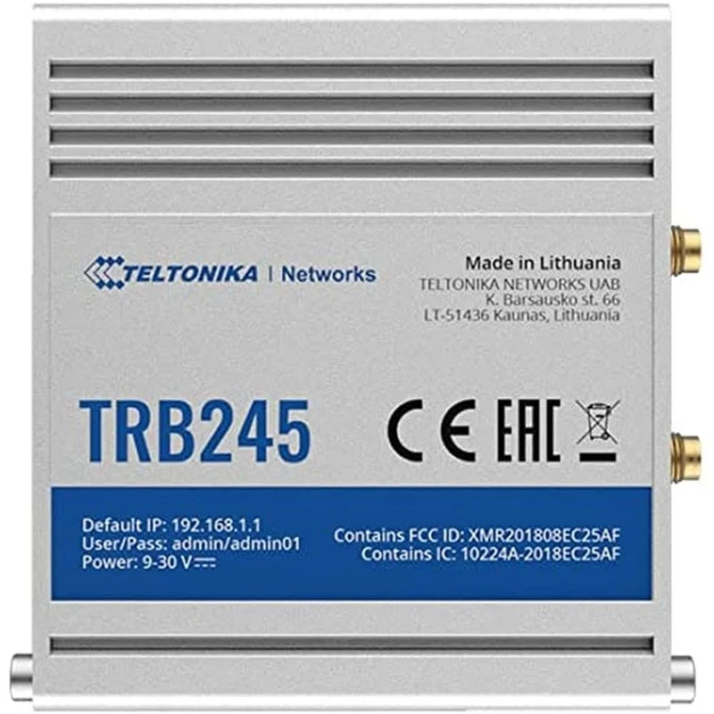 Teltonika TRB245 INDUSTRIAL M2M LTE CAT 4 GATEWAY TRB245000000, 150, W125727569 (4 GATEWAY TRB245000000, 150 Mpps, SNMP, TCP, UDP, IPv4, IPv6, ICMP, NTP, DNS, HTTP, HTTPS, FTP, SMTP, SSL) - Image 1