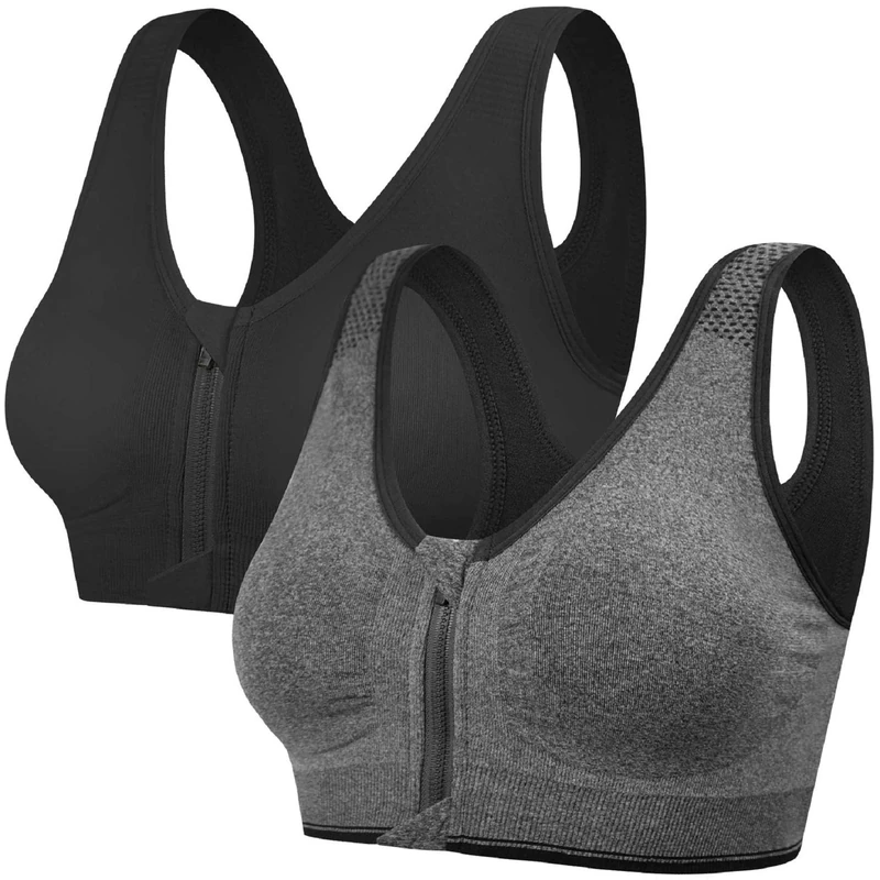 Tuopuda Women's Sports Bra - Zip Front, Comfy Post Surgery, High Impact Wireless, Running & Yoga Bra with Removable Pads