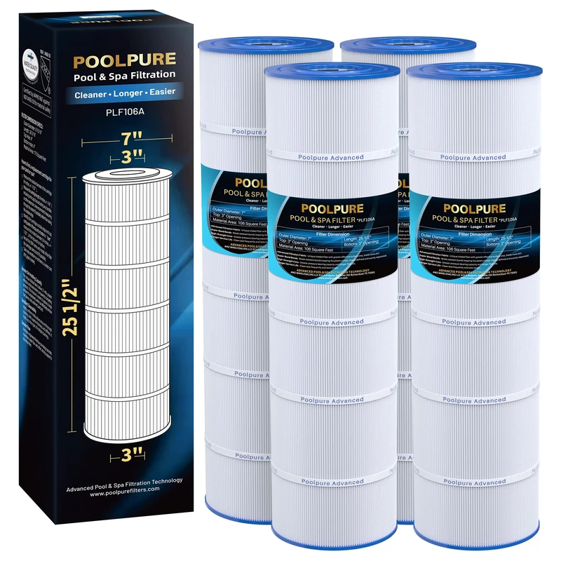 POOLPURE 106A Filter Replaces Hayward CX880XRE, PA106-PAK4, Unicel C-7488, Filbur FC-1226, FC-6430, Hayward SwimClear C4020, C4025, C4030, 4 X 106 sq. ft. Filter Cartridge 4 Pack - Image 1