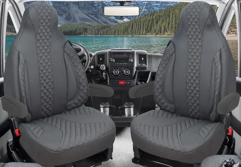 Seat Covers for Drivers and Passengers Compatible with Motorhome Pössl Weinsberg Knaus Adria Dethleffs Fendt Carthago Bürstner Eura Mobile Pilot Laika Kabe Chausson Hobby PL409 (Grey)