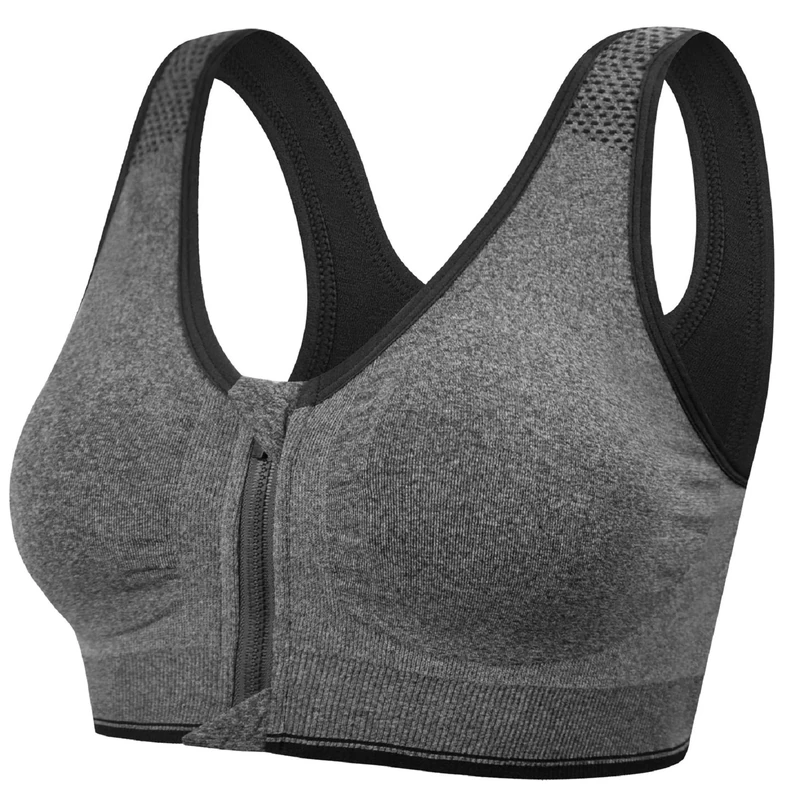 Tuopuda Women's Sports Bra - Zip Front, Comfy Post Surgery, High Impact Wireless, Running Bra, Cross Back Support, Removable Pads, Yoga Bra for Workout Fitness