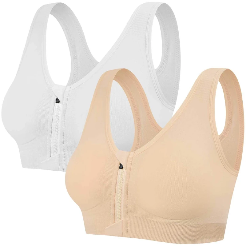 Tuopuda Women's Sports Bra - Zip Front Comfort Wireless High Impact Ltd Support Cross Back Bra w/ Removable Pads for Yoga & Workout