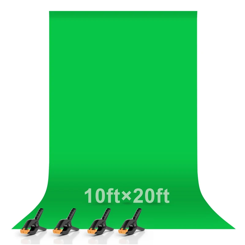 EMART 3.0x6.0m/10x20ft Photography Green Screen Backdrop, Extra Large Chromakey Greenscreen with 4 Clamps, Muslin Cloth Background for Zoom, Streaming, Gaming, Studio Photo Video, Photoshoot