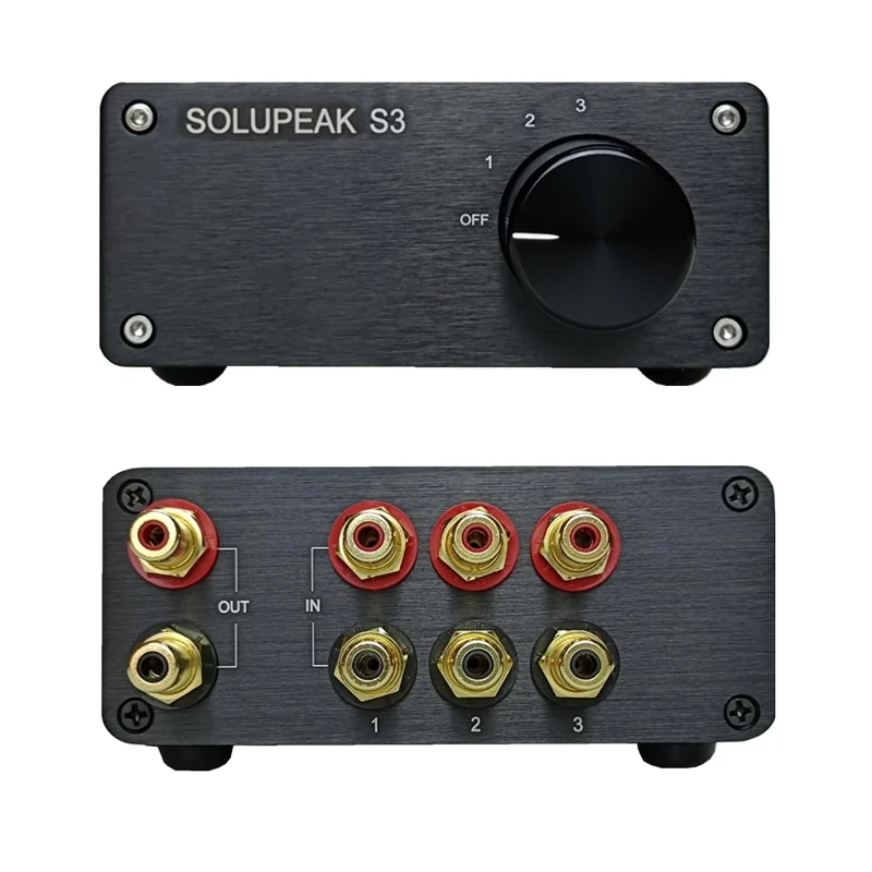 SOLUPEAK Premium 3 in 1 Out RCA Switch Box, Passive Stereo Signal Source selector, Audio switcher Splitter Box