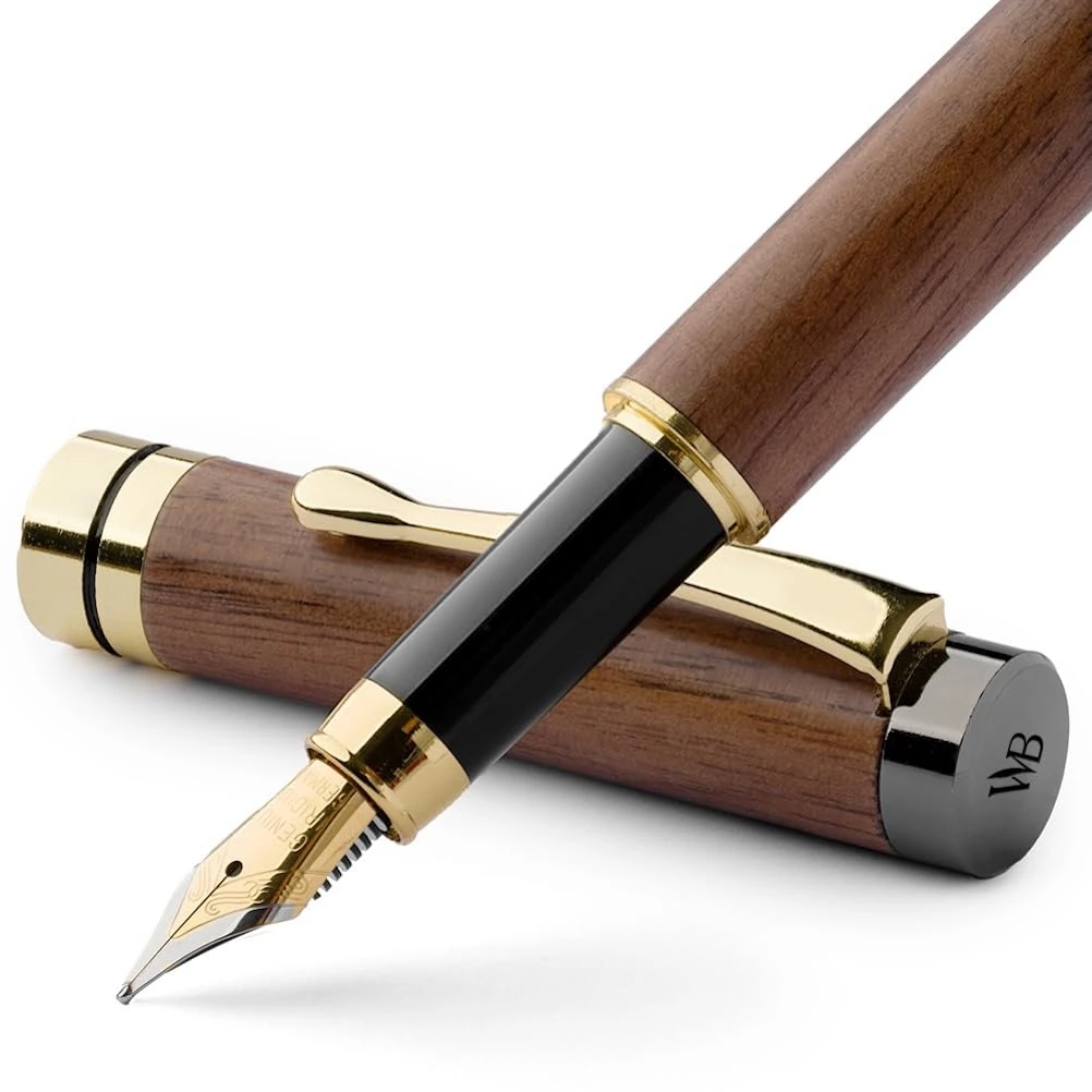 Wordsworth & Black Fountain Pen Set, Luxury Bamboo Wood - Medium Nib, Gift Case; Includes 6 Ink Cartridges, Ink Refill Converter -Journaling, Calligraphy, Drawing, Smooth Writing [Brown Wood]