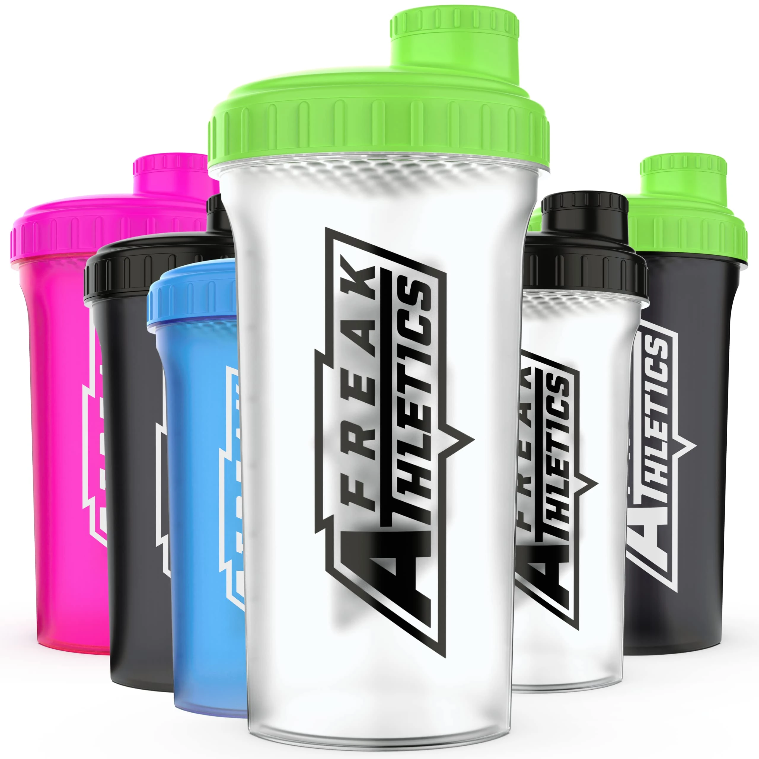 Freak Athletics Protein Shaker Bottle 700ml - Shaker for Protein Shakes - BPA Free Shaker Bottle (Clear Transparent/Green Lid)