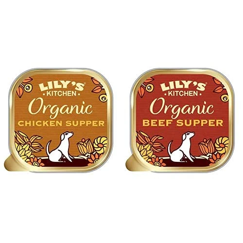 Lily's Kitchen Organic Chicken Supper and Organic Beef Supper - Adult Wet Dog Food (22 Trays x 150 g)