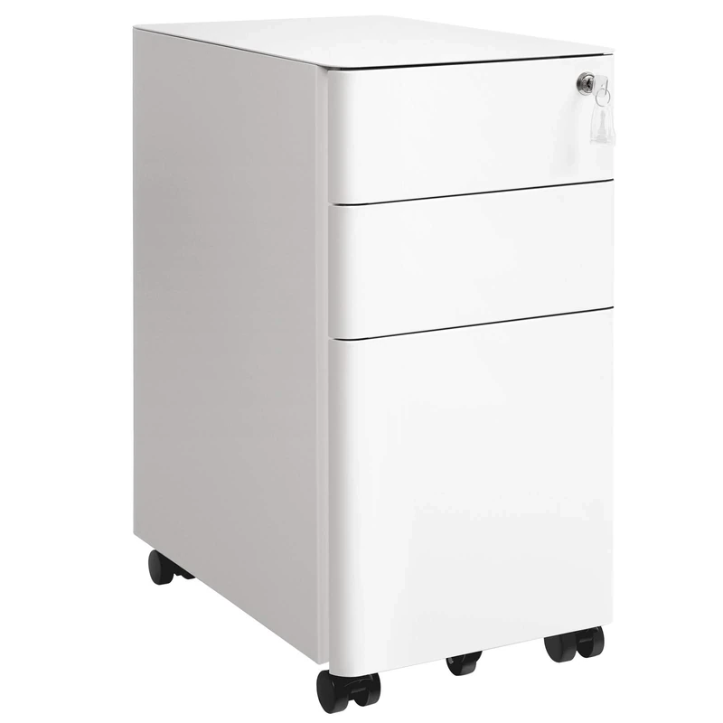 SONGMICS Mobile File Cabinet, Office Cabinet with Wheels and Lock, Pre-Assembled Body, for A4, Legal, Letter Sized Documents, Hanging File Folders, White OFC030W01