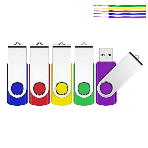 JEVDES 16GB 5-Pack USB 2.0 Flash Drive with Rotating Cap, Multicolored