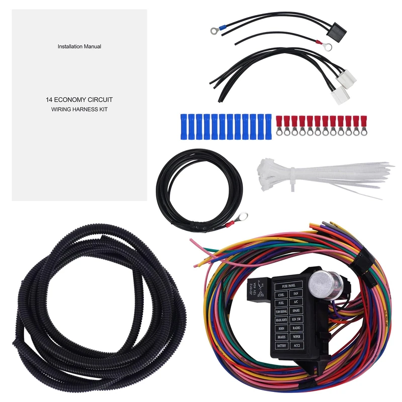 Cheriezing 14 Circuit Wiring Harness Extra Long Wires 14 Fuse 12V for Chevy Mopar Ford Hotrod Universal