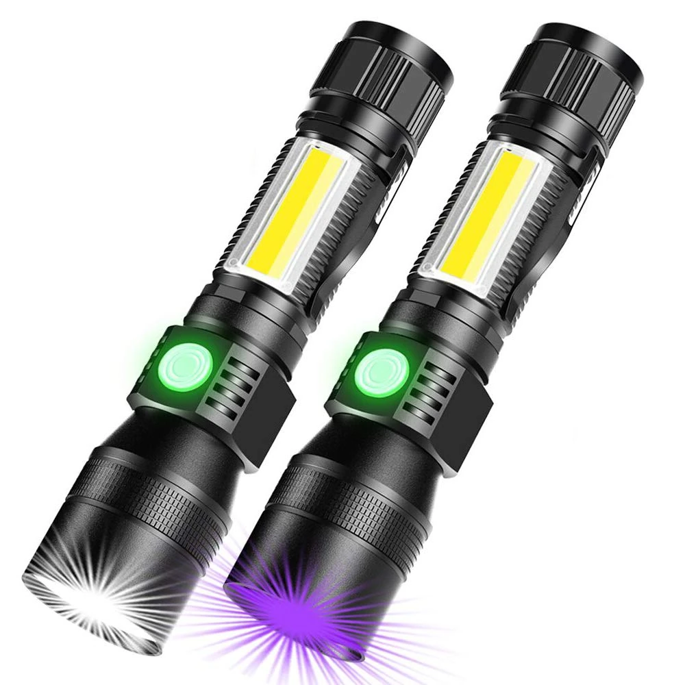 iToncs USB Rechargeable Torches, 3 in 1 Torches LED Super Bright [whitelight redlight & UV] Powerful Tactical UV Torch Rechargeable Black Light with 7 Modes, Zoomable for Camping [2 Pack]