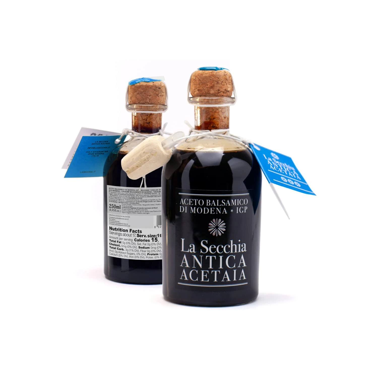 La Secchia - Balsamic Vinegar of Modena IGP "Three Stars", Aged in Twelve Small Cherrywood Barrels, Medium Density, 250 ml Bottle with Cork Dosing Cap, Italian Balsamico Modena