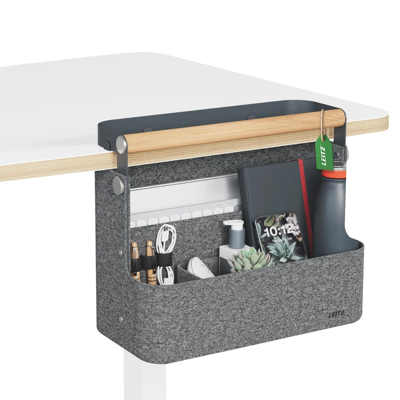 Leitz Portable Hanging Organiser with Handle - Hot Desk Organiser Bag With Desk-Hanging Feature, Adjustable Strap, Removable Inner Tray and Elastic Holders - 38 x 19 x 30cm