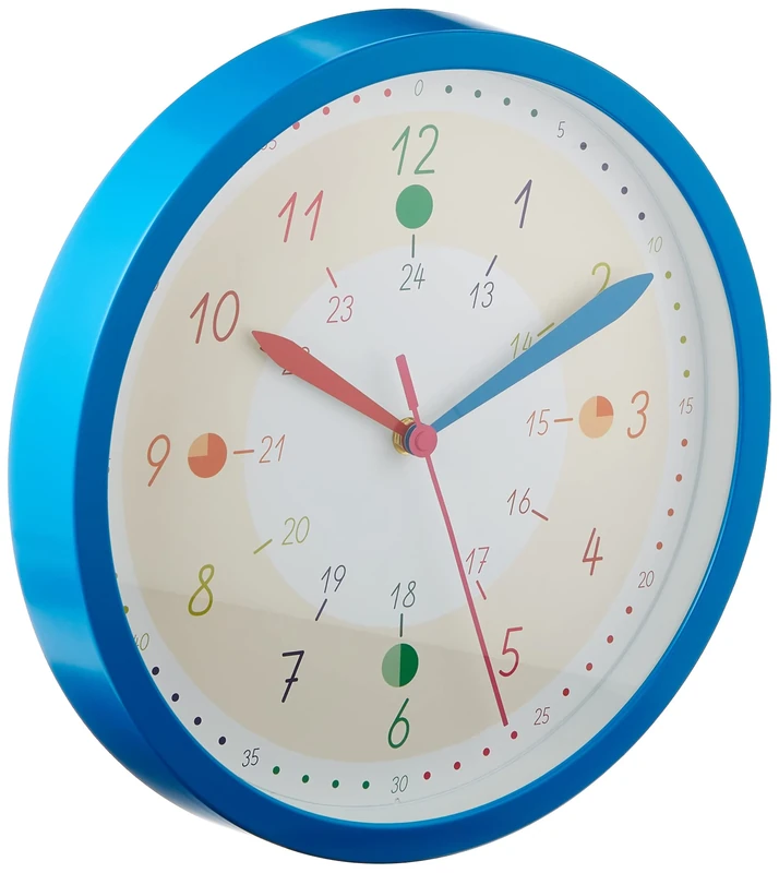 TFA Dostmann Children's Wall Clock with TICK & TACK 60.3058.06.91 Boys & Girls Learning Time Colourful Blue L 308 x W 44 x H 308 mm