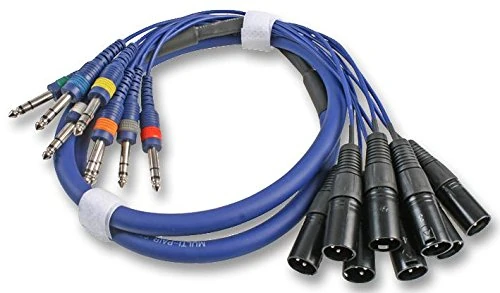 "Pro Signal PSG01246 8 Way XLR Plug to 6.35mm (1/4") Stereo Jack Plug Lead, 3m, Blue"