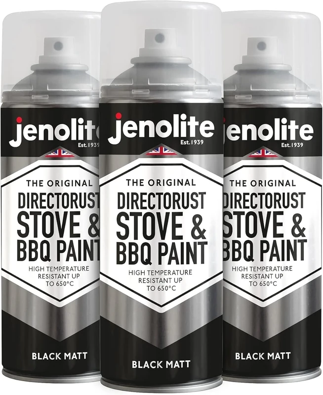 JENOLITE Directorust BBQ & Stove Spray | BLACK | 3x400ml | High Temp Paint Up to 650°C | Barbecue, Stove, Chimineas, Wood Burner, Automotive, Fire Screens