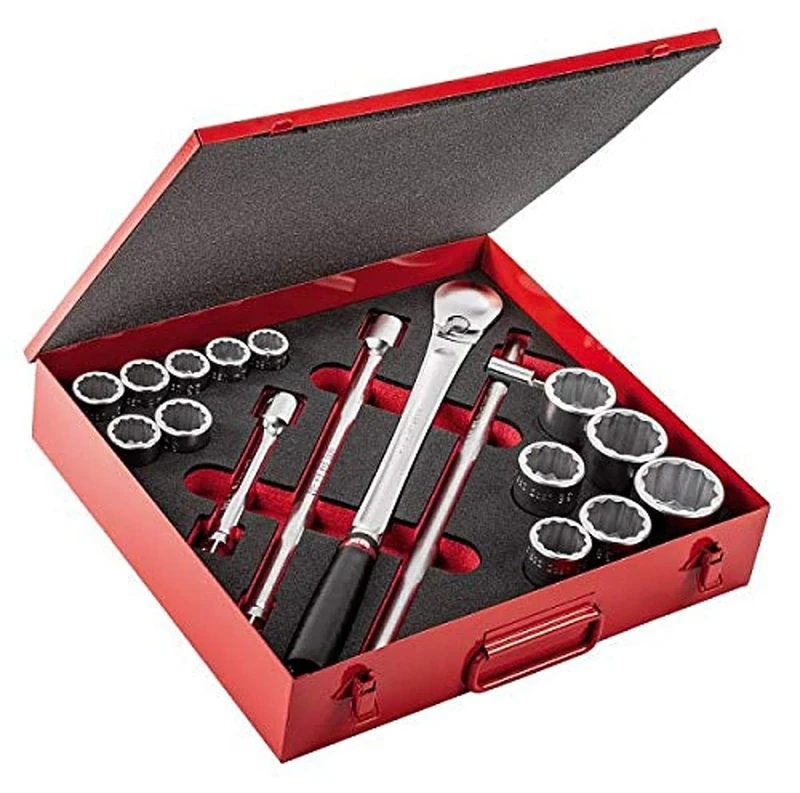 USAG U06120018 - 612 3/4" BP - Assortment in sheet steel box with bihexagonal sockets, inch sizes (17 pcs.)