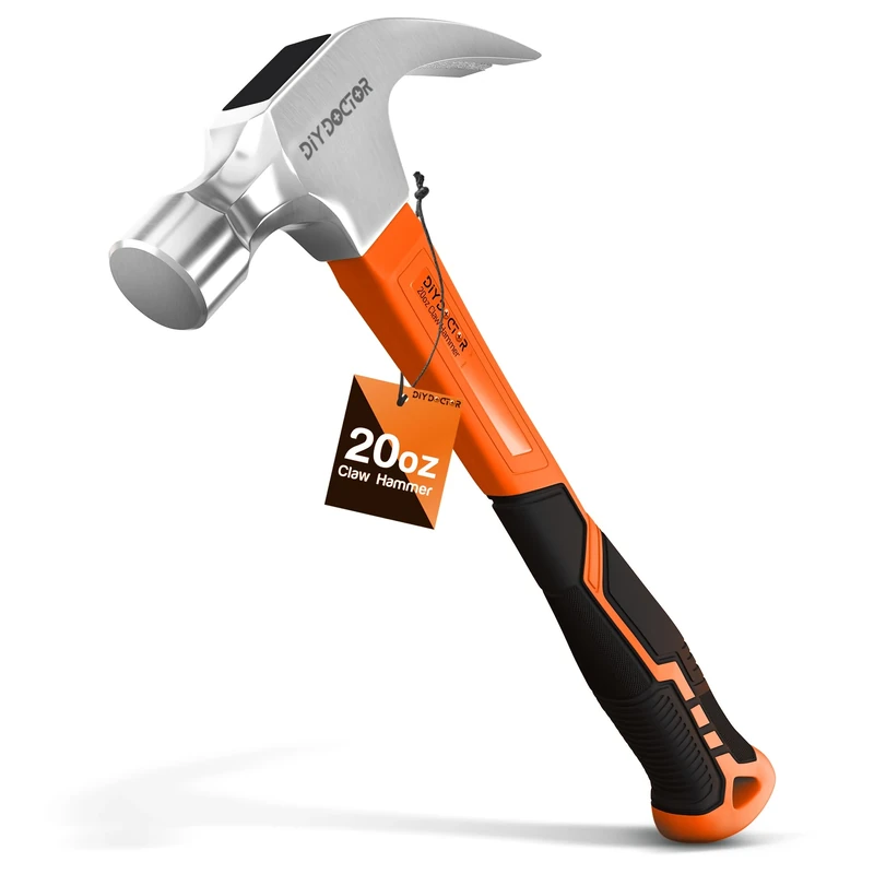 DIY Doctor Heavy Duty Claw Hammer – 20oz Forged Steel with Non-Slip TPR Grip – 567g Straight Claw for Framing & Home Improvement – Fibreglass Shaft
